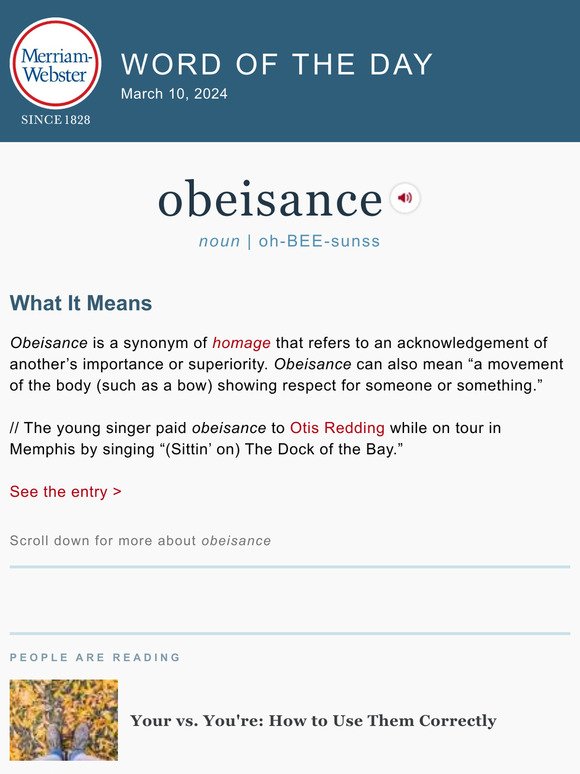 Merriam-Webster: Obeisance - plus, Your vs. You're: How to Use Them  Correctly