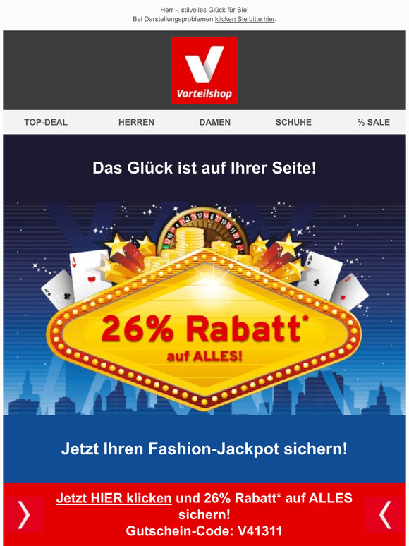 🍀 Das Glück ist auf Ihrer Seite! 26% Rabatt auf ALLES!