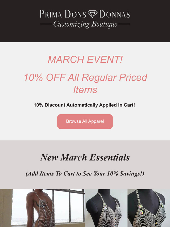 March Event: Enjoy 10% Off Select Apparel!