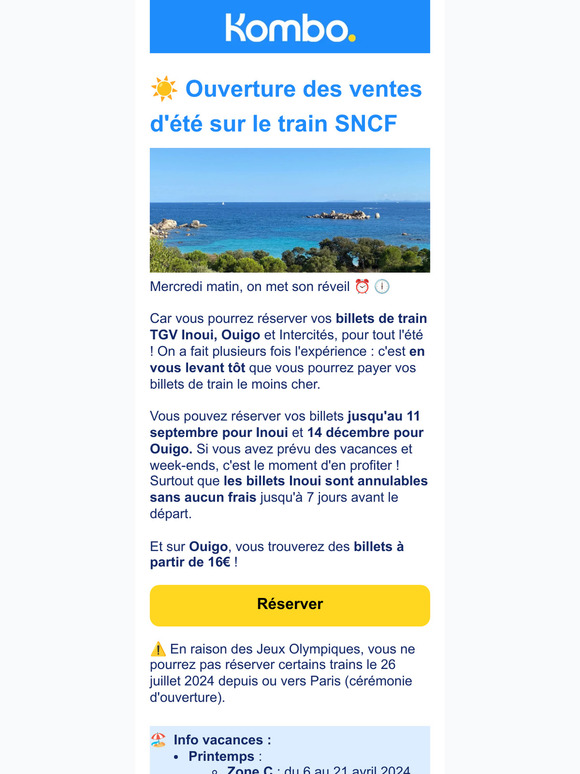 Mercredi : Ouverture des ventes d'été pour les billets SNCF 😴