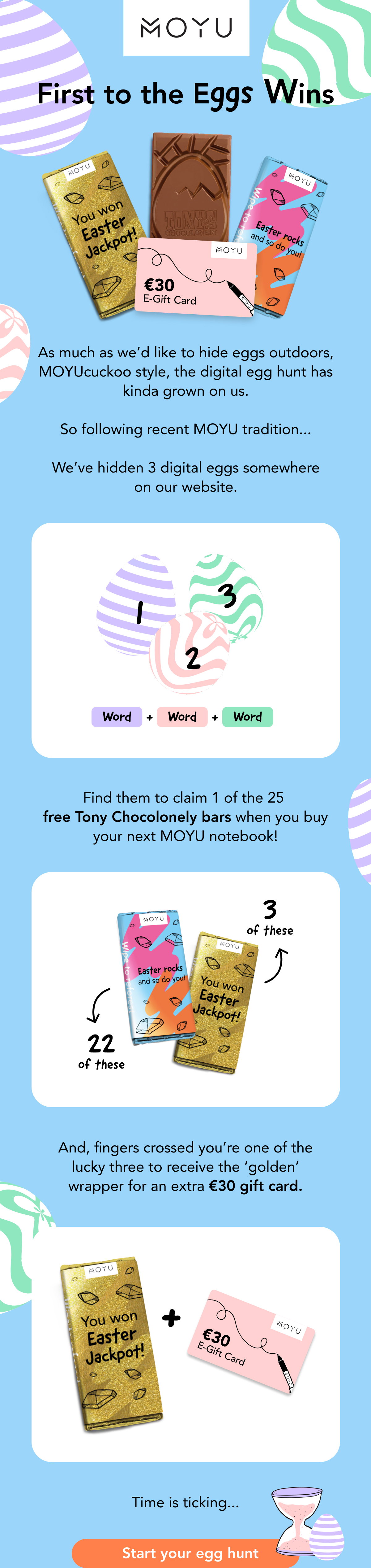 MOYU Egg Hunt: find 3 eggs to unlock a free chocolate and €30 gift card