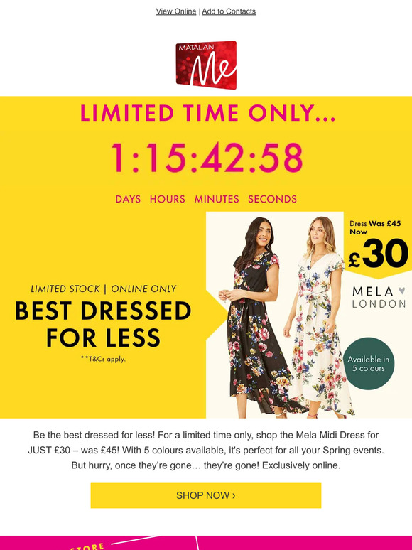 Matalan Flash Offer £30 Mela Midi Dress ⚡ ONLINE ONLY! Milled