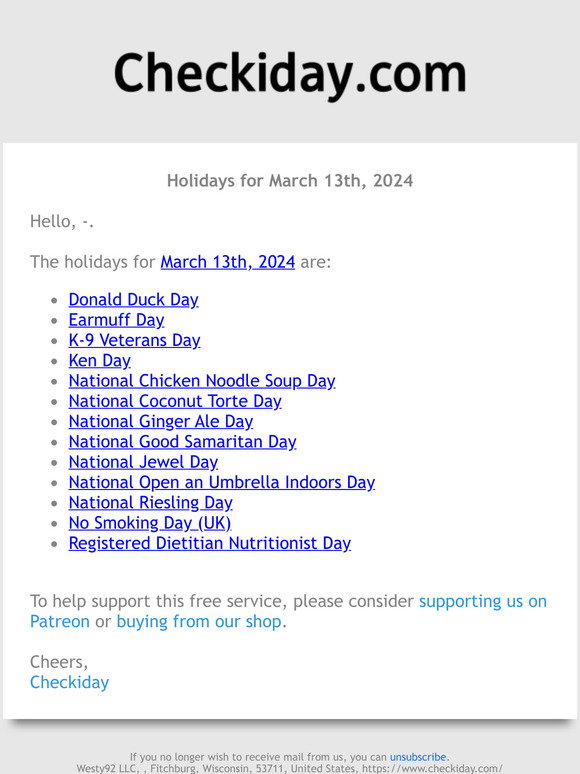 Checkiday: Holidays for March 13th, 2024! 📅🎉 | Milled