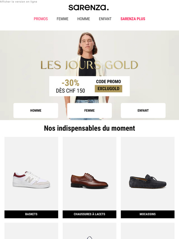 Sarenza N attendez plus 30 avec le code EXCLUGOLD Milled