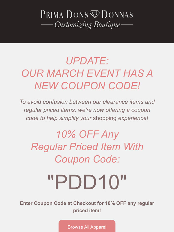 Update: March Event: 10% OFF With New Code PDD10