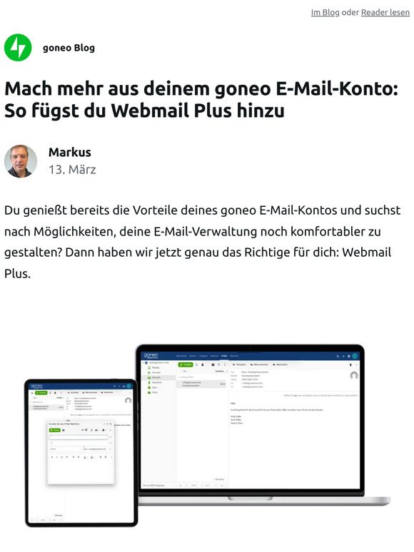 goneo Mach mehr aus deinem goneo EMailKonto So fügst du Webmail Plus hinzu Milled