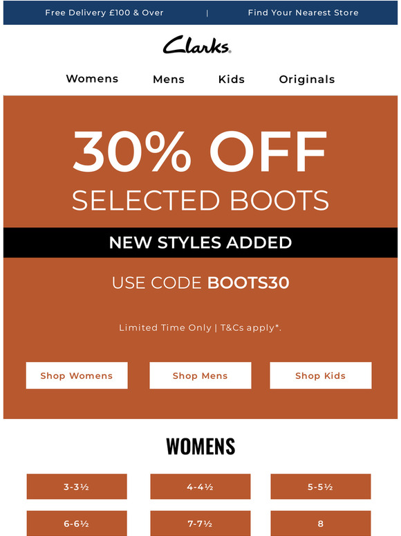 Clarks discount best sale code in store