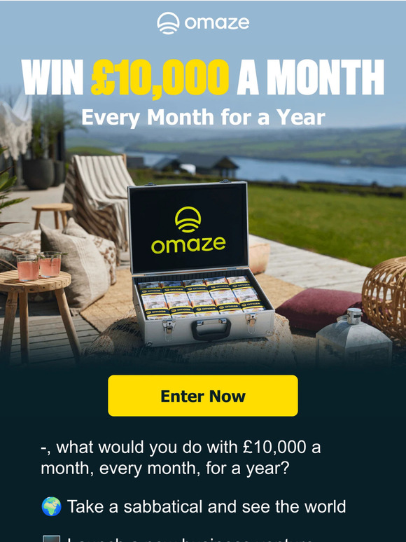 Omaze Flash Draw ⚡Win £10K a Month, Every Month, for a Year