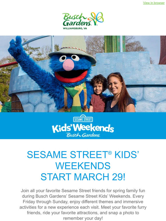 Busch Gardens Sesame Street Kids Weekends Starts March 29 Milled