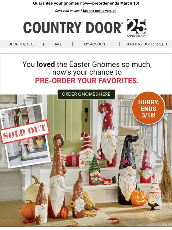 Country Door PreOrder Your Seasonal Gnomes NOW! Milled