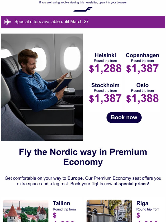 Special offers to European destinations
