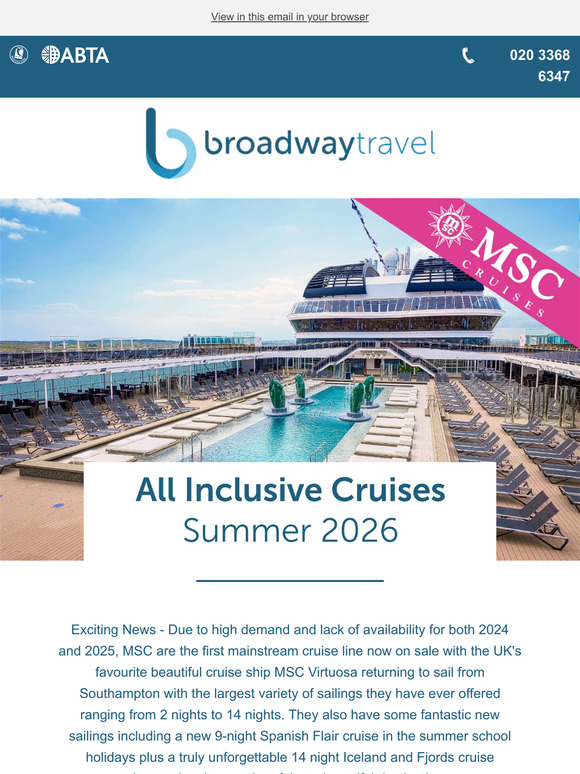 Broadway Travel Exciting News! Due to high demand, All Inclusive 2026