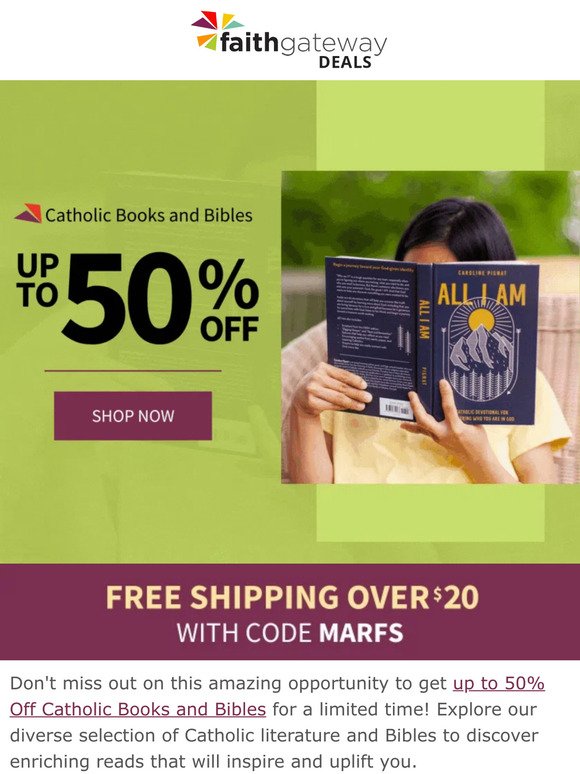 save up to 50% on Catholic books & Bibles + FREE shipping on $20+