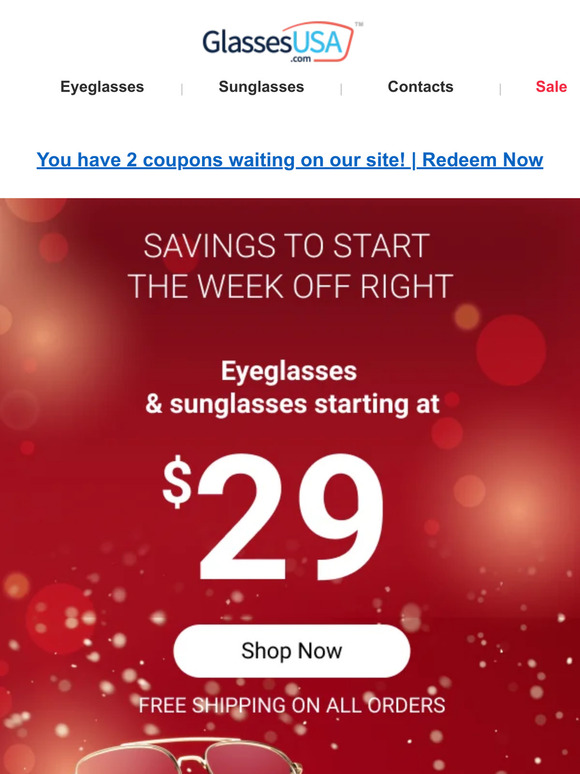 glassesusa MONDAY SALE 👓 Glasses from just 29 👓 Milled