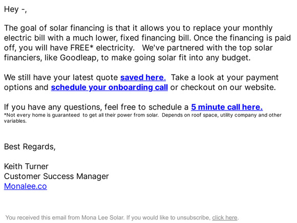 Hey —, Get Solar Financing For $0 Upfront