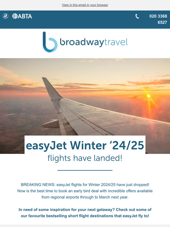 broadwaytravel Book Now for Winter 2024/2025! easyJet flights ready