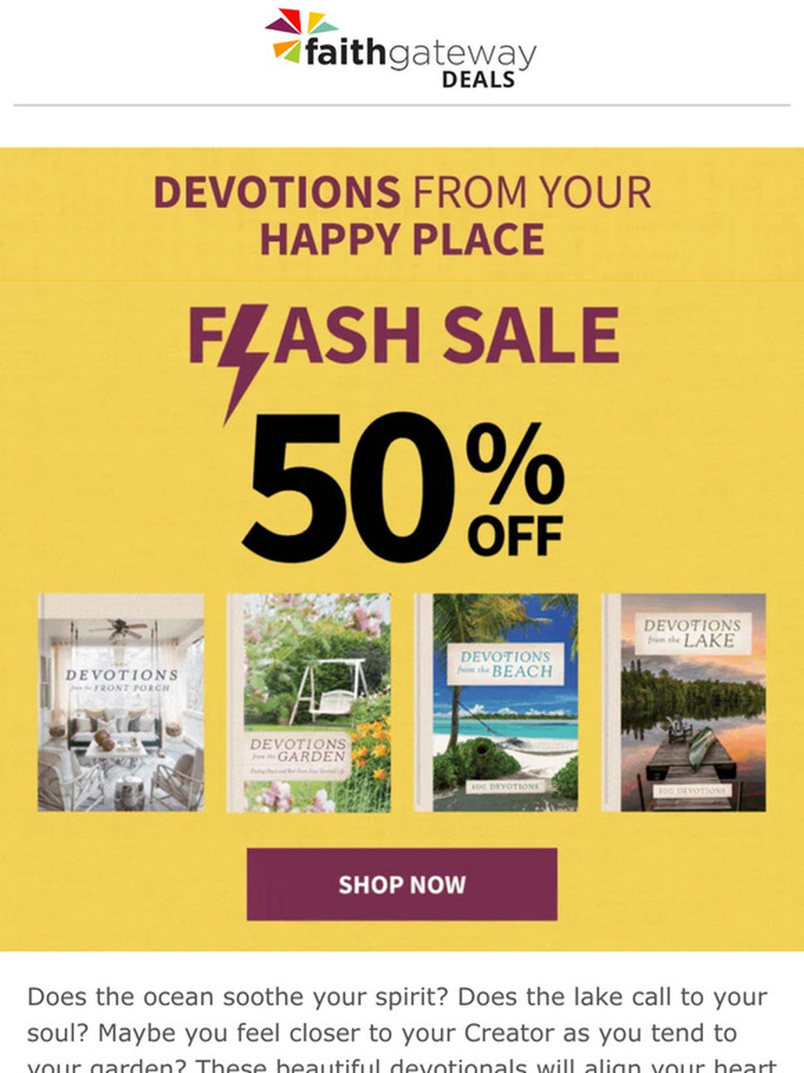 48 hours only! 50% off devotions from your happy place