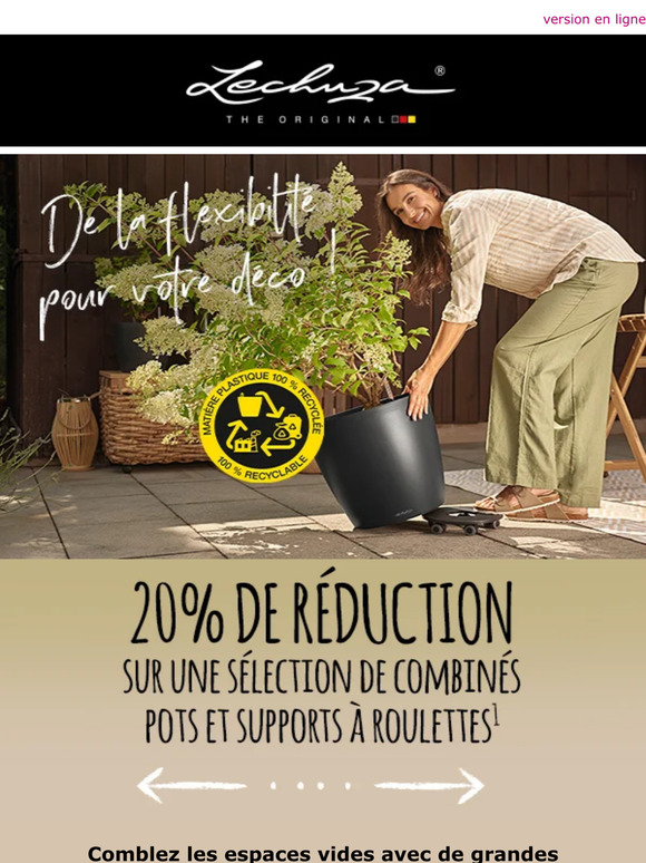 20% de réduction sur une sélection de pots en combinaison avec un support à roulettes