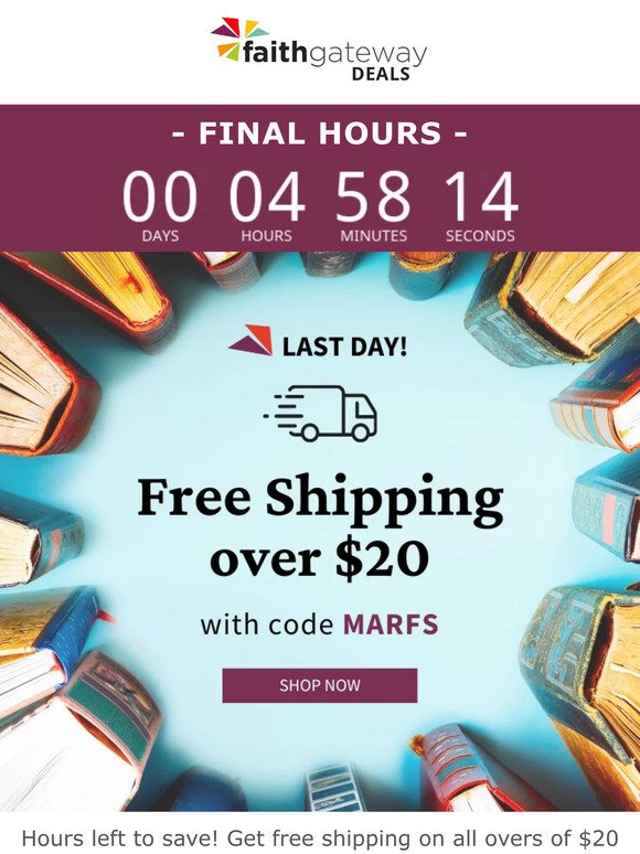 final hours for free shipping over $20! ⏰
