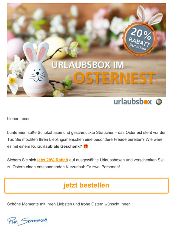🐰 20% Rabatt auf entspannende Kurzurlaube – das perfekte Geschenk zu Ostern! 🐰