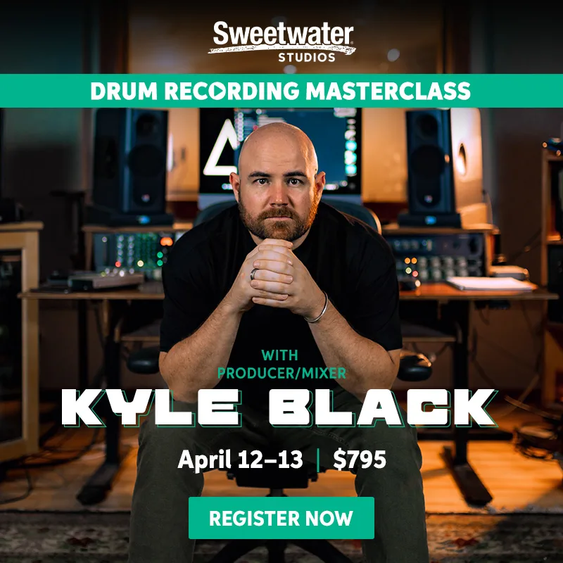 Drum Recording Masterclass with producer/mixer Kyle Black. April 12-13. $795. Register Now.