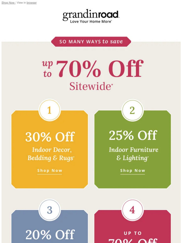 Grandin Road How much will you save? 20, 25, 30 or more?! Milled