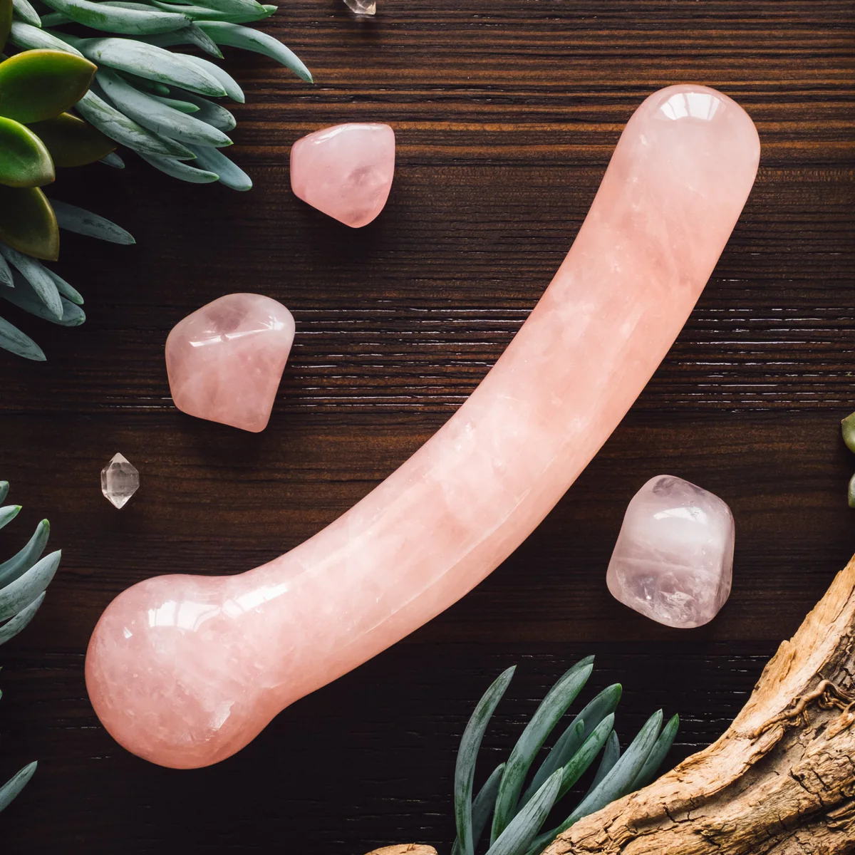 Curved Rose Quartz Yoni Wand