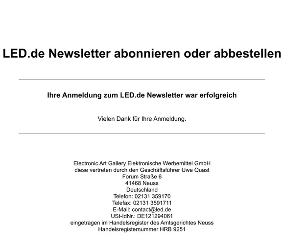 LED.de Newsletter Anmeldebestätigung