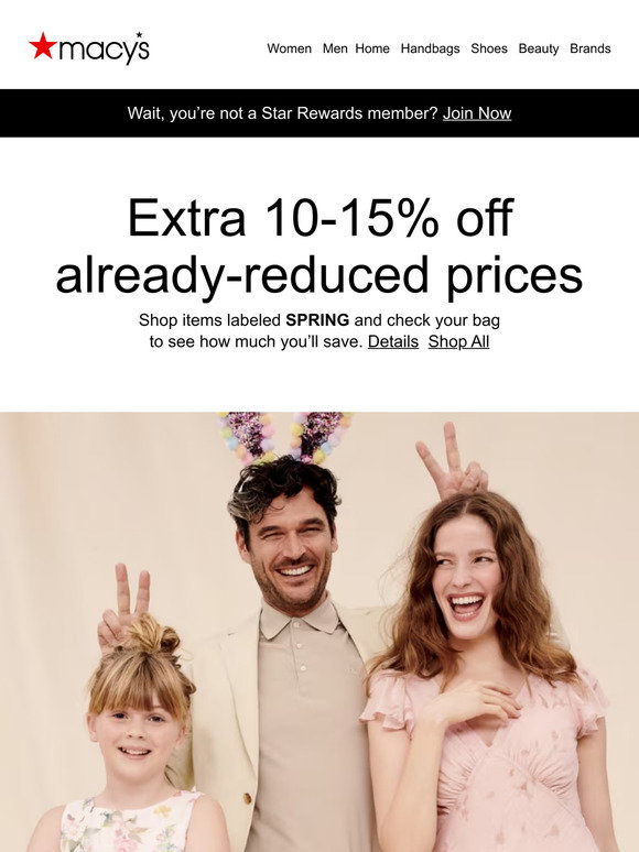 Macy's: Only hours left! Extra 15% off spring styles 🐰