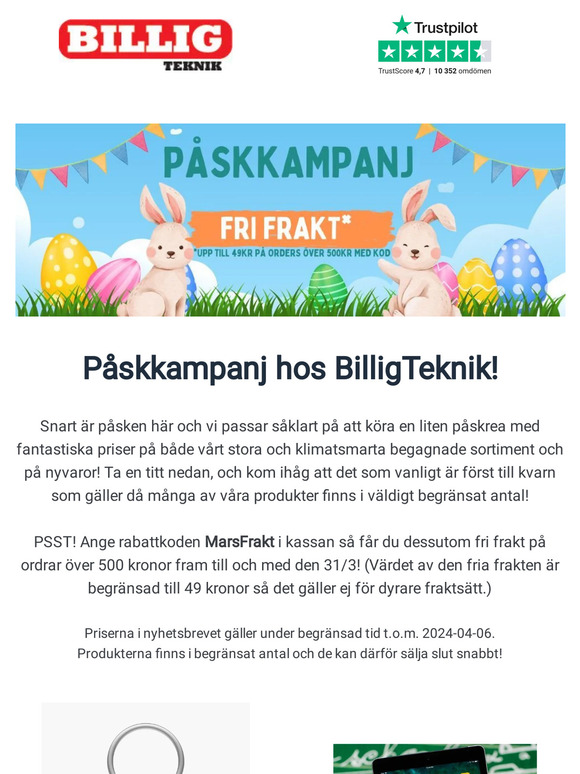 Påskrea med fri frakt hos BilligTeknik!