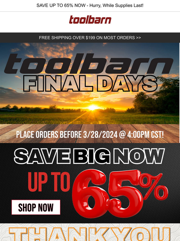 🙁Final Days of Toolbarn are here, SAVE NOW! 💲