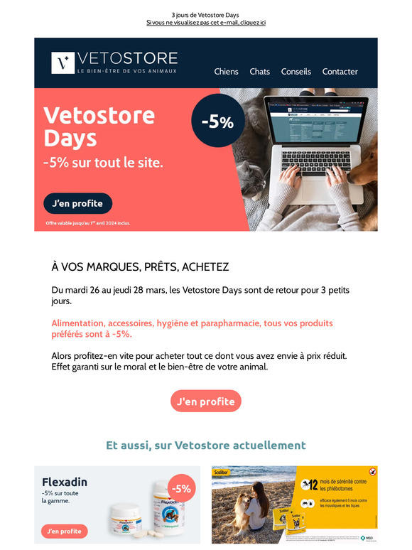 Top départ des Vetostore Days : -5% sur TOUT!