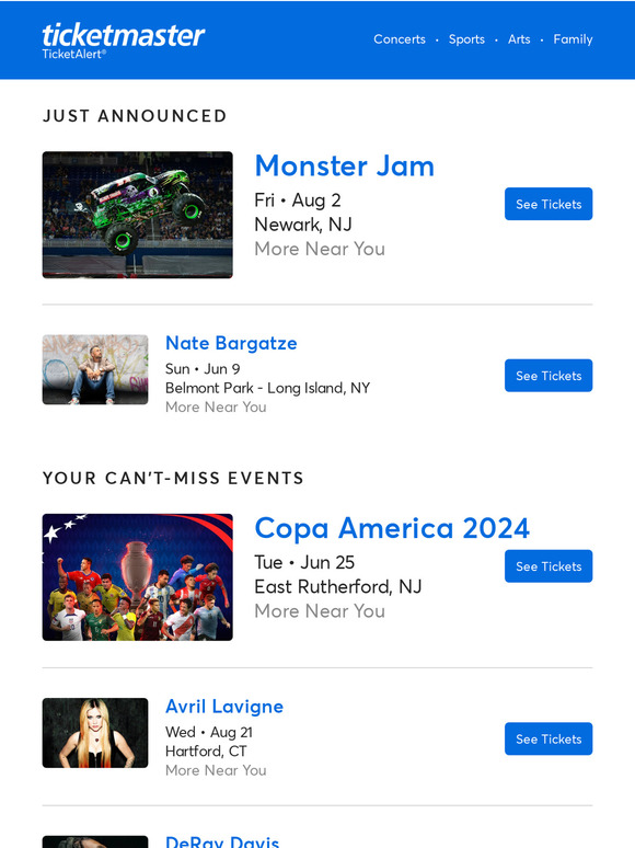 Ticketmaster Monster Jam, Copa America 2024, Nate Bargatze & more near