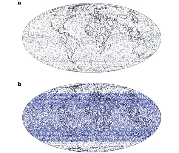 An infographic illustrating projections of space objects onto Earth.