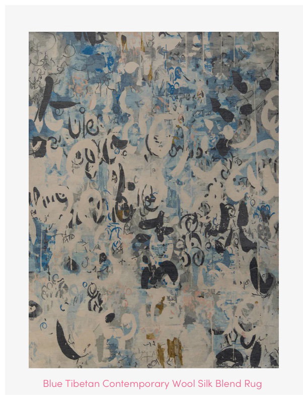 Grey Tibetan Contemporary Wool Silk Blend Rug