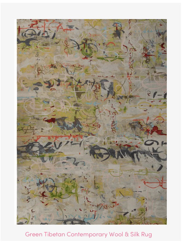 Green Tibetan Contemporary Wool & Silk Rug