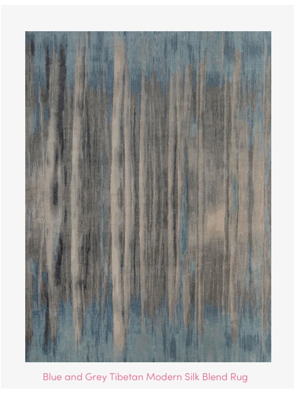 Blue and Grey Tibetan Modern Silk Blend Rug