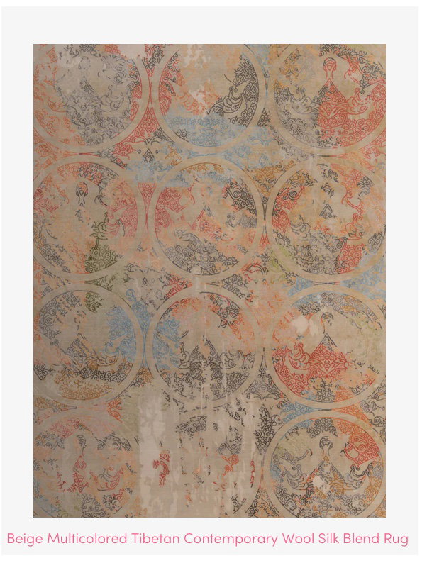 Beige Multicolored Tibetan Contemporary Wool Silk Blend Rug