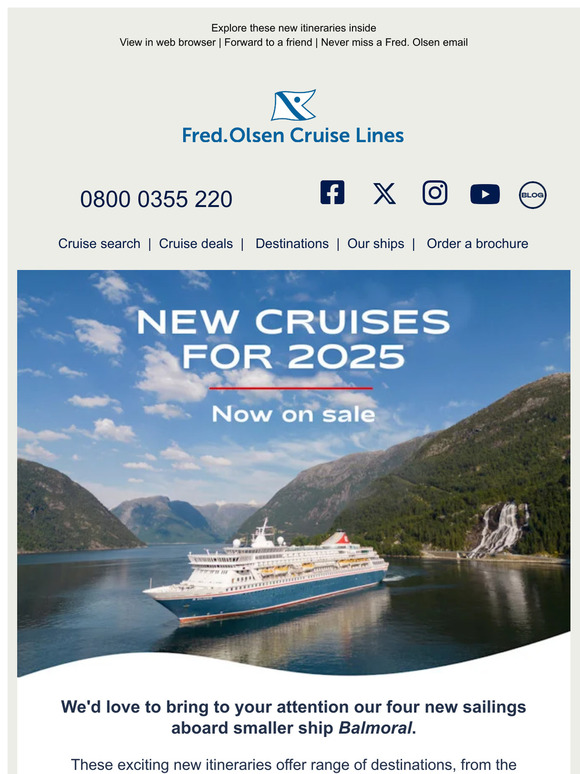 Fred Olsen Cruise Lines New Balmoral sailings for 2025 Milled