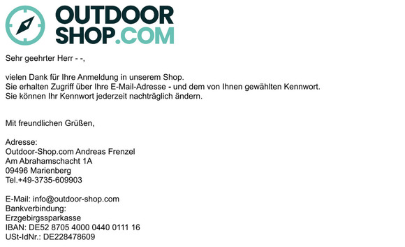 Your sign-up with Outdoor-Shop.com