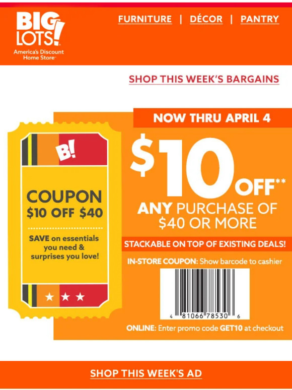 Big Lots: $10 off $40+ coupon inside 👀 | Milled