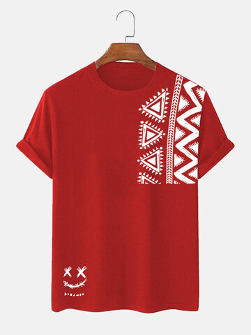 Geometric Smile Print T-Shirts