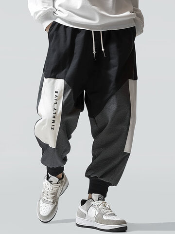 Slogan Print Patchwork Pants