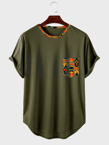 Ethnic Figure Face Patchwork T-Shirts