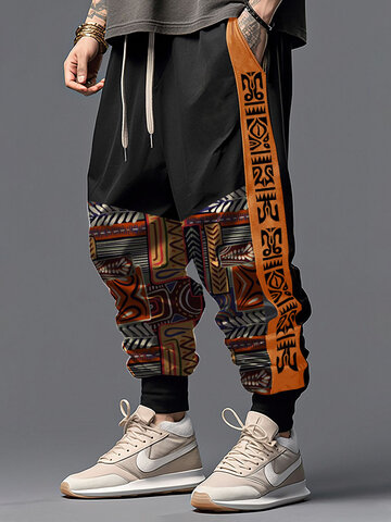 Tribal Totem Print Patchwork Pants