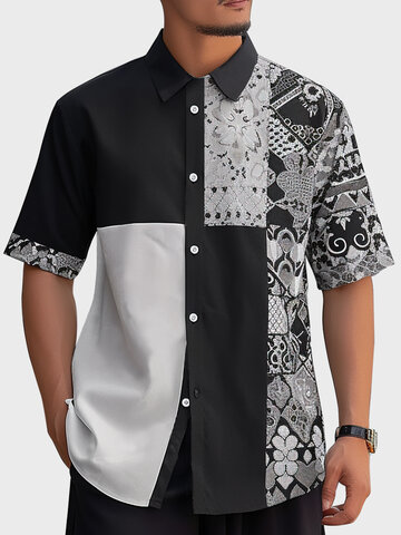 Ethnic Floral Colorblock Patchwork Shirts