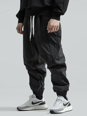 Solid Elastic Cuff Casual Pants