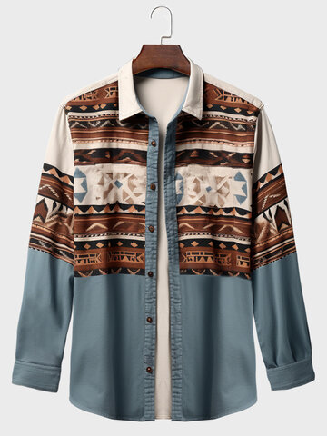 Geometric Patchwork Lapel Shirts