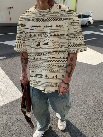 Allover Ethnic Tribal Print T-Shirts