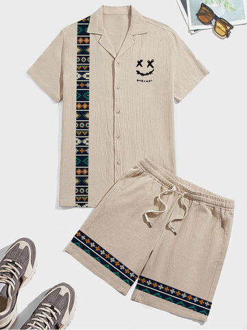 Geometric Smile Print Patchwork Co-ords